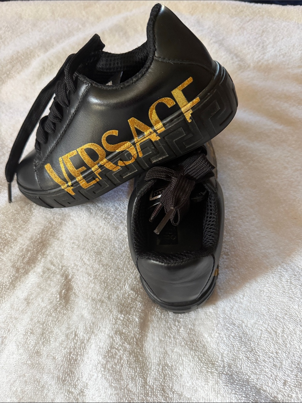 Versace Kids Black Sneakers with Gold Logo